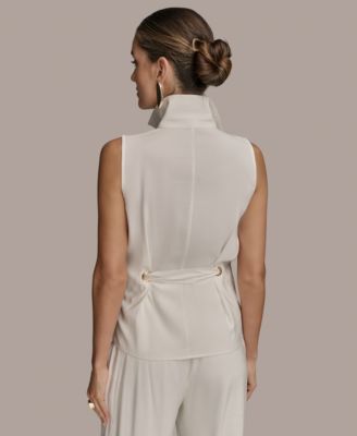 Women's Sleeveless Tie-Front Collared Shirt