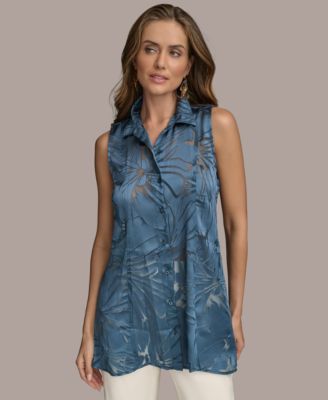 Donna Karan New York - Women's Sleeveless Button-Front Tunic Top
