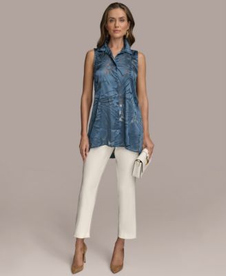 Women's Sleeveless Button-Front Tunic Top