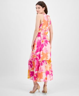 Women's Tiered Floral Halter Maxi Dress