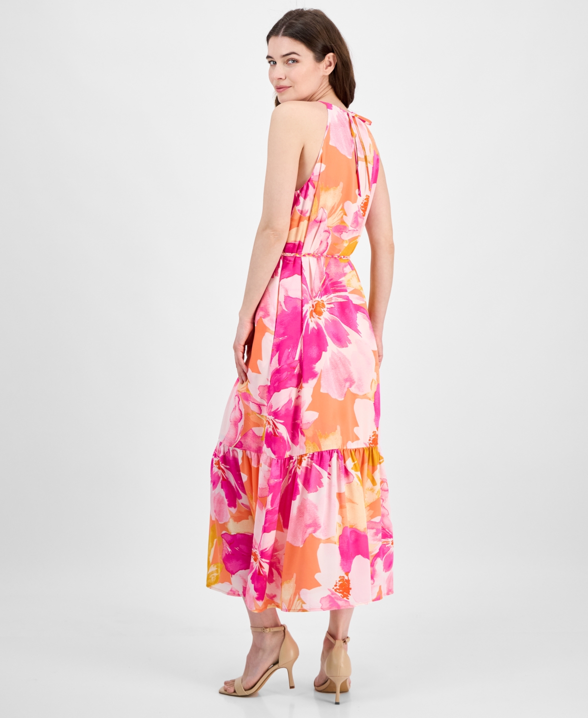 Anne Klein Tiered Halter Sundress In Multi