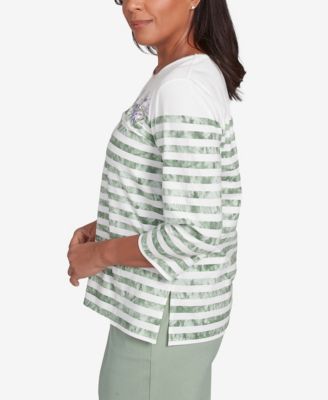 Women's Santa Fe Tie Dye Stripe Embroidered Crew Neck Top