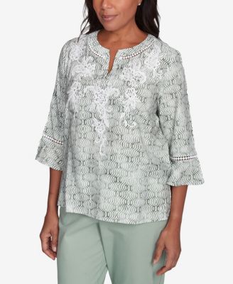 Women's Santa Fe Embroidered Geometric Flare Sleeve Top
