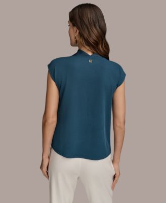 Женский атласный топ с круглым вырезом и короткими рукавами от Donna Karan New York из Нью-Йорка