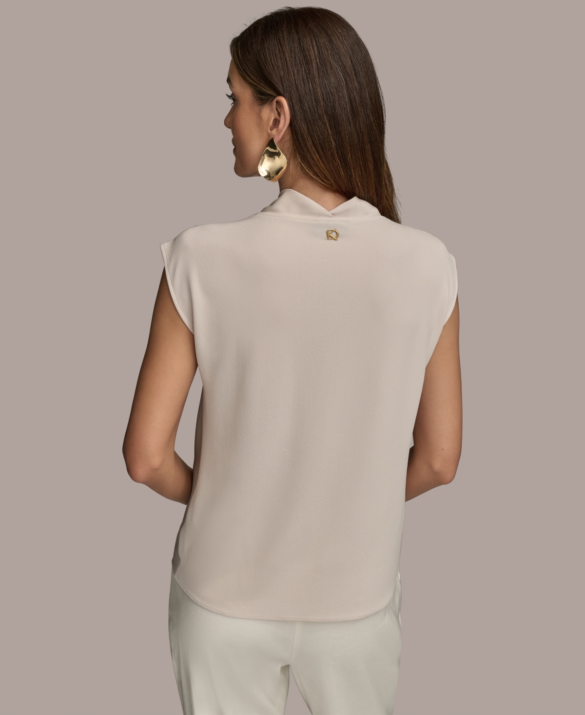 Shop Donna Karan Women's Cap Sleeve Satin Cowlneck Top