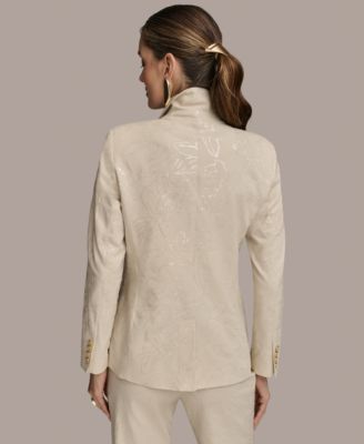 Женский жакет из льняной смеси Donna Karan New York, украшенный блестками