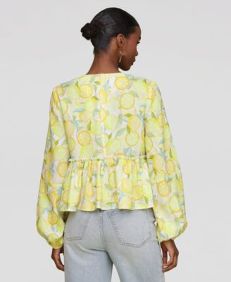 Женская блузка Avec Les Filles с принтом на завязках спереди и рукавами-баллонами