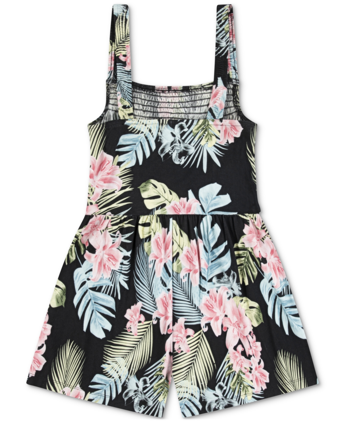 Shop Hurley Big Girls Smocked-bodice Floral-print Romper