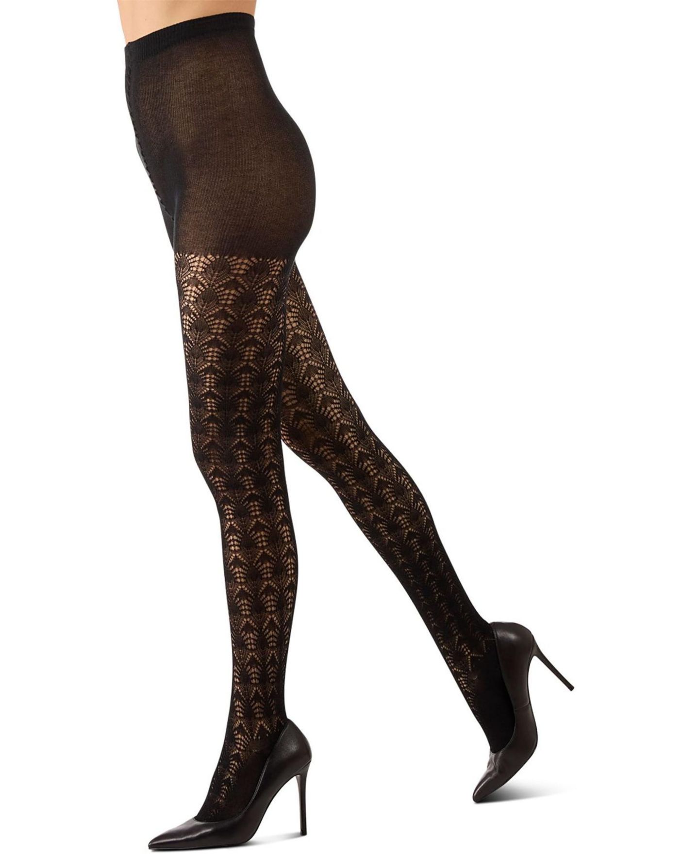 Женские колготки MeMoi Textured Cotton Rich inverted Crochet Fashion Tights MTF08952, цвет: Чёрный — фото 1