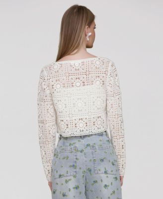 Женский хлопчатобумажный кардиган с завязками спереди, связанный крючком, от Avec Les Filles