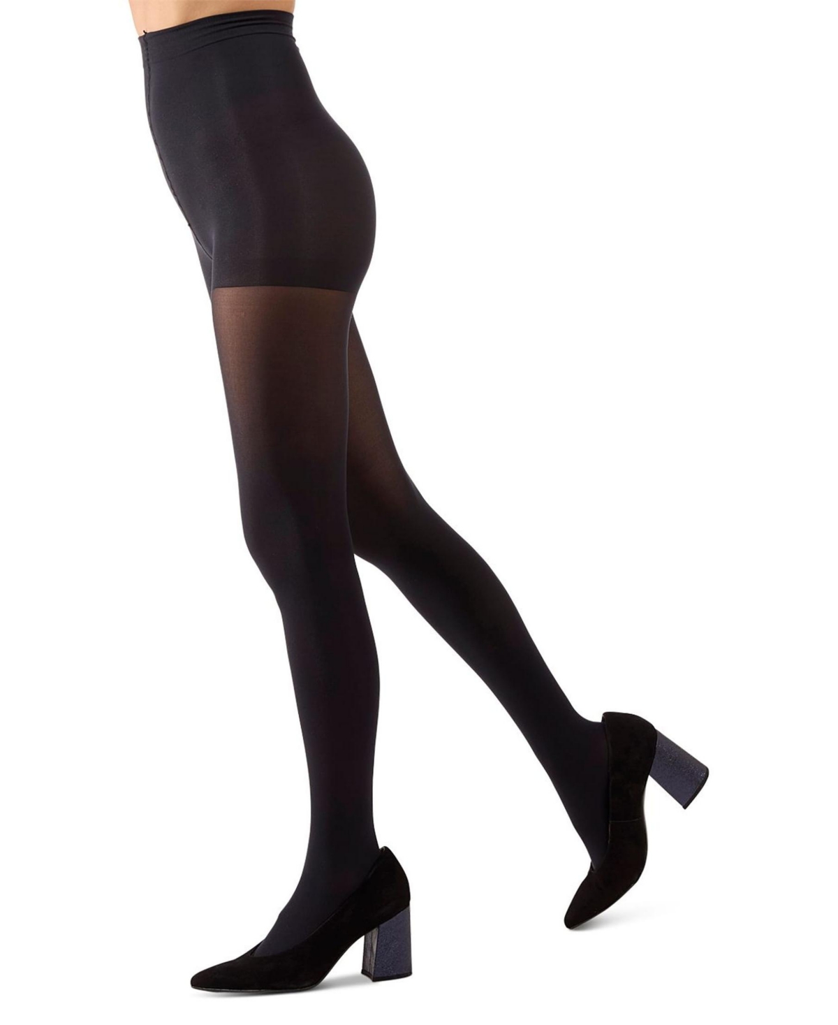 MO-312-40120-M-L Perfectly Opaque Control Top Tights for Womens, Navy - Medium-Large