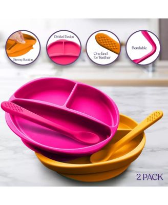 Baby Girls Silicone Suction Plate Plate 100% Food Grade Silicone Stay Put Plates - BPA Free Microwave & Dishwasher Safe