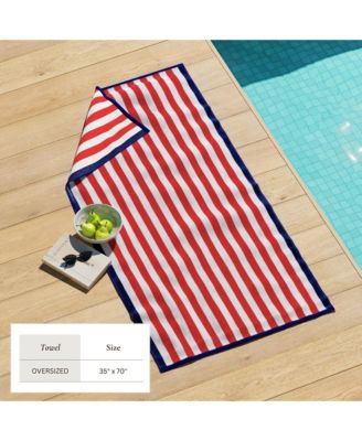 Oversized Cotton Stripe Border Beach Towel