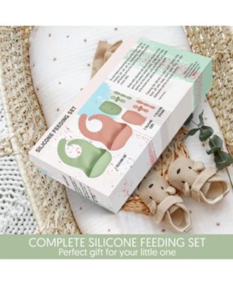 Toddler Silicone Feeding Set Led Weaning Utensils, Silicone Bibs Feeding Cups Smooth Waterproof Material For Practical Eating, Set of 8