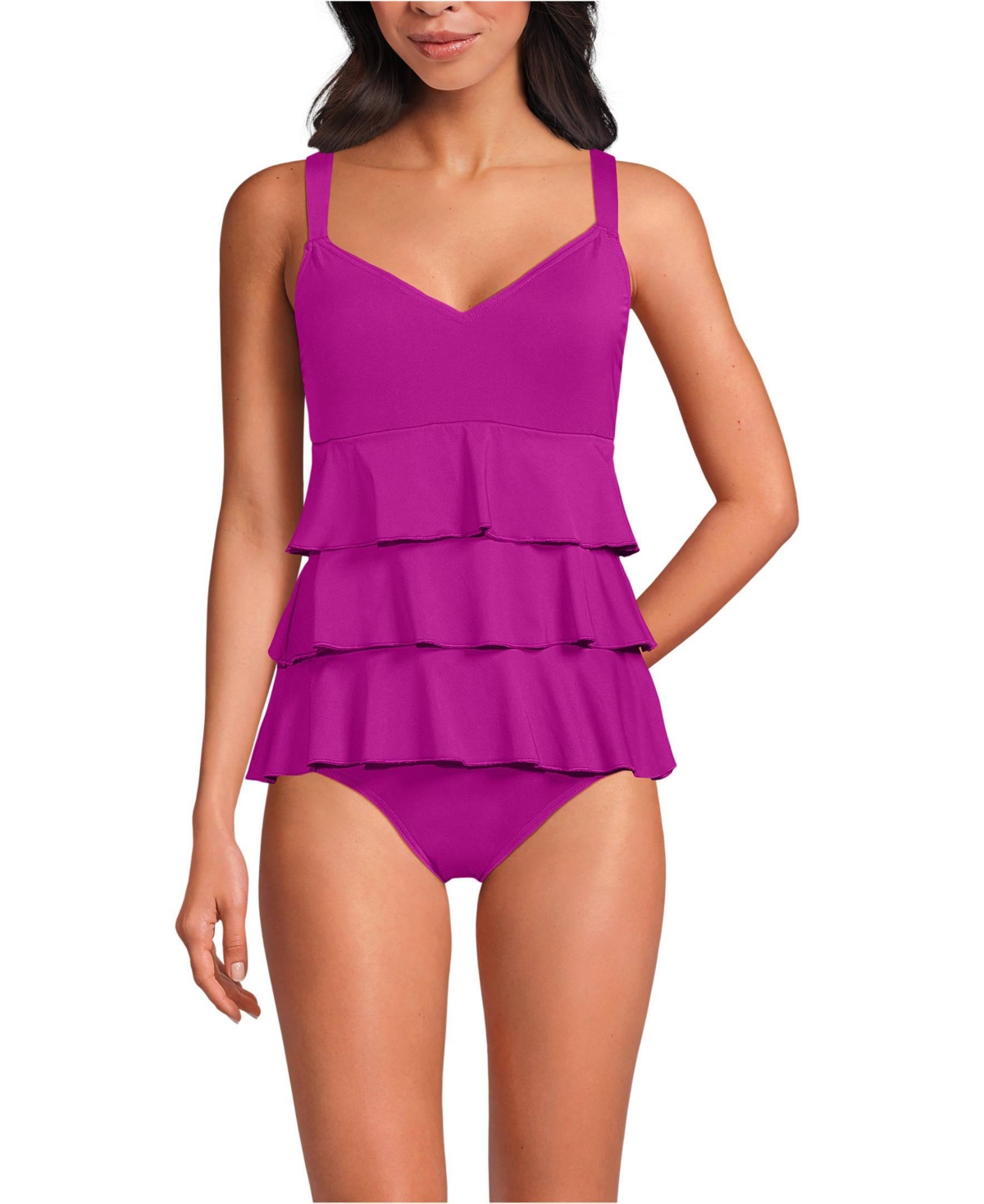Women's Ruffle Fauxkini One Piece Swimsuit - Olive green pansy floral
