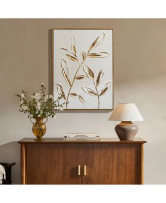 White with Gold Flower Canvas Framed Wall Decor