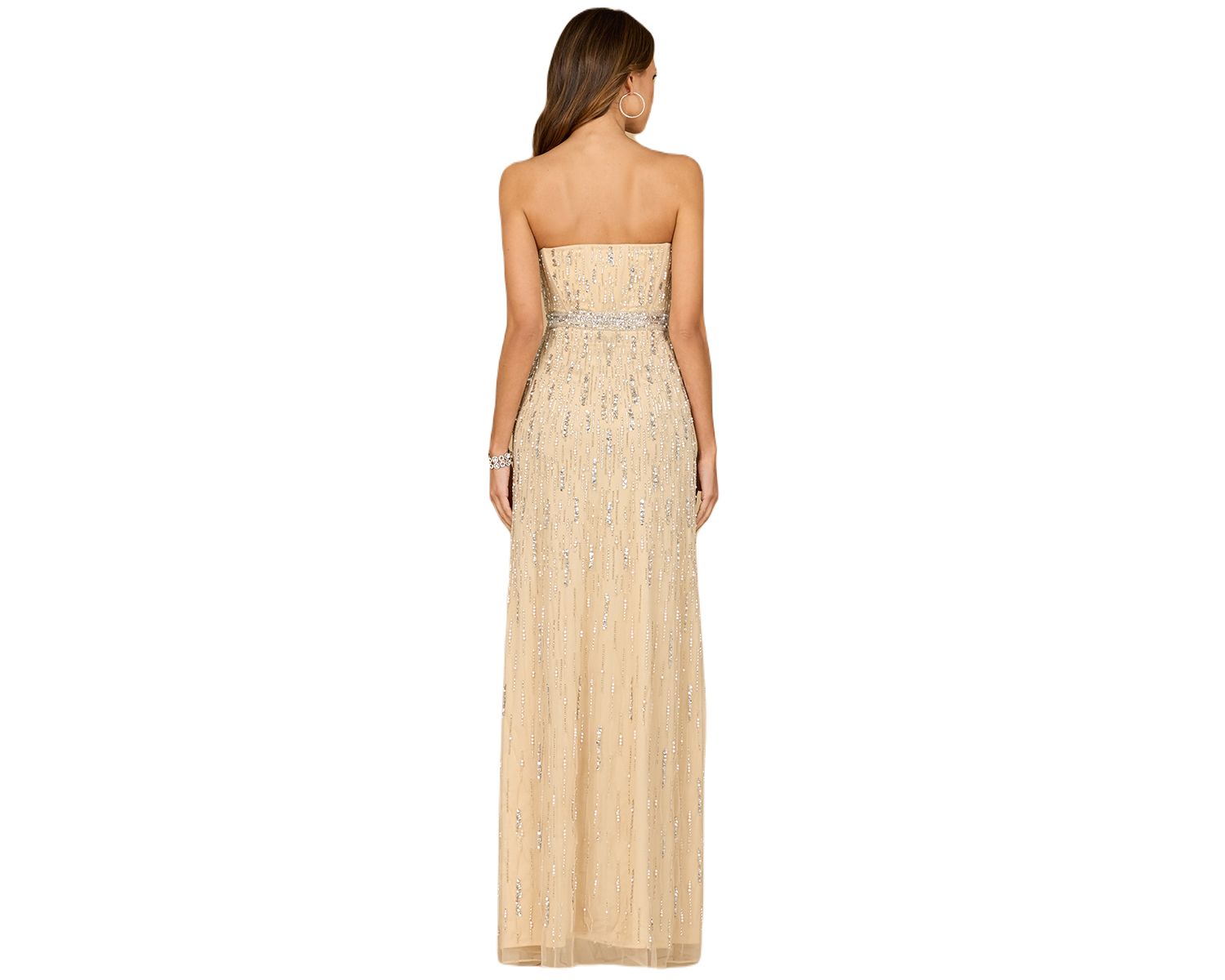 Women's Strapless Beaded Gown with Slit - OUTLET