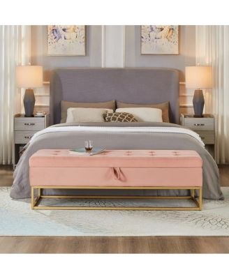 Tufted Velvet Metal Base Upholstered Storage Bench