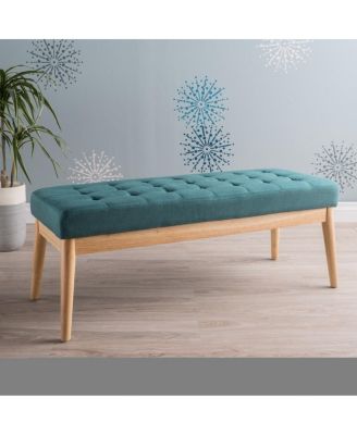 Mid-Century Upholstered Bench with Button Tufting and Birch Wood Legs for Dining Room, Hallway, or Office