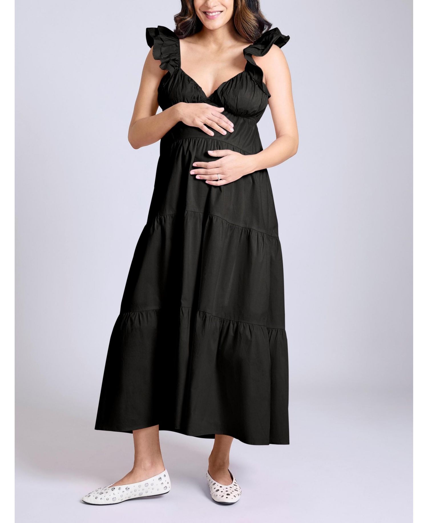 Women's Ruffle Sleeve Tie-Back Maxi Dress - Motherhood