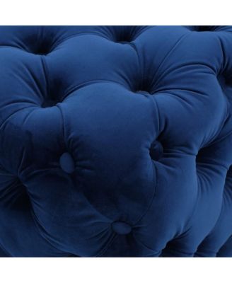 Velvet Upholstered Square Ottoman with Deep Button Tufting and Wood Legs for Living Room or Lounge Seating-The Pop Home