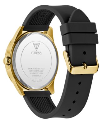 Men's Analog Black Gold-Tone Silicone Strap Watch, 44mm