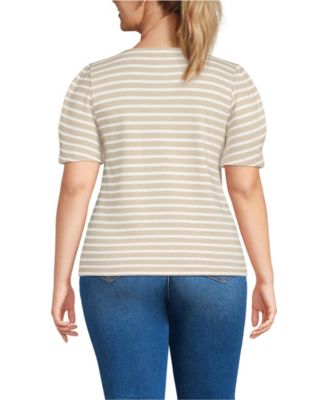 Plus Size Puff Sleeve Mariner Square Neck Top