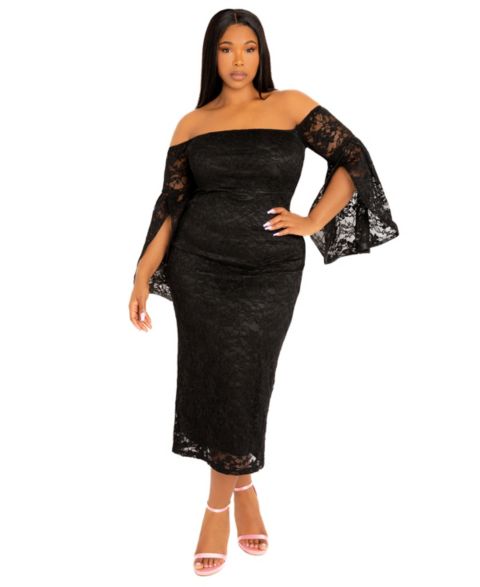 Женское платье Buxom Couture Plus Size Off Shoulder Lace Midi, цвет: Чёрный