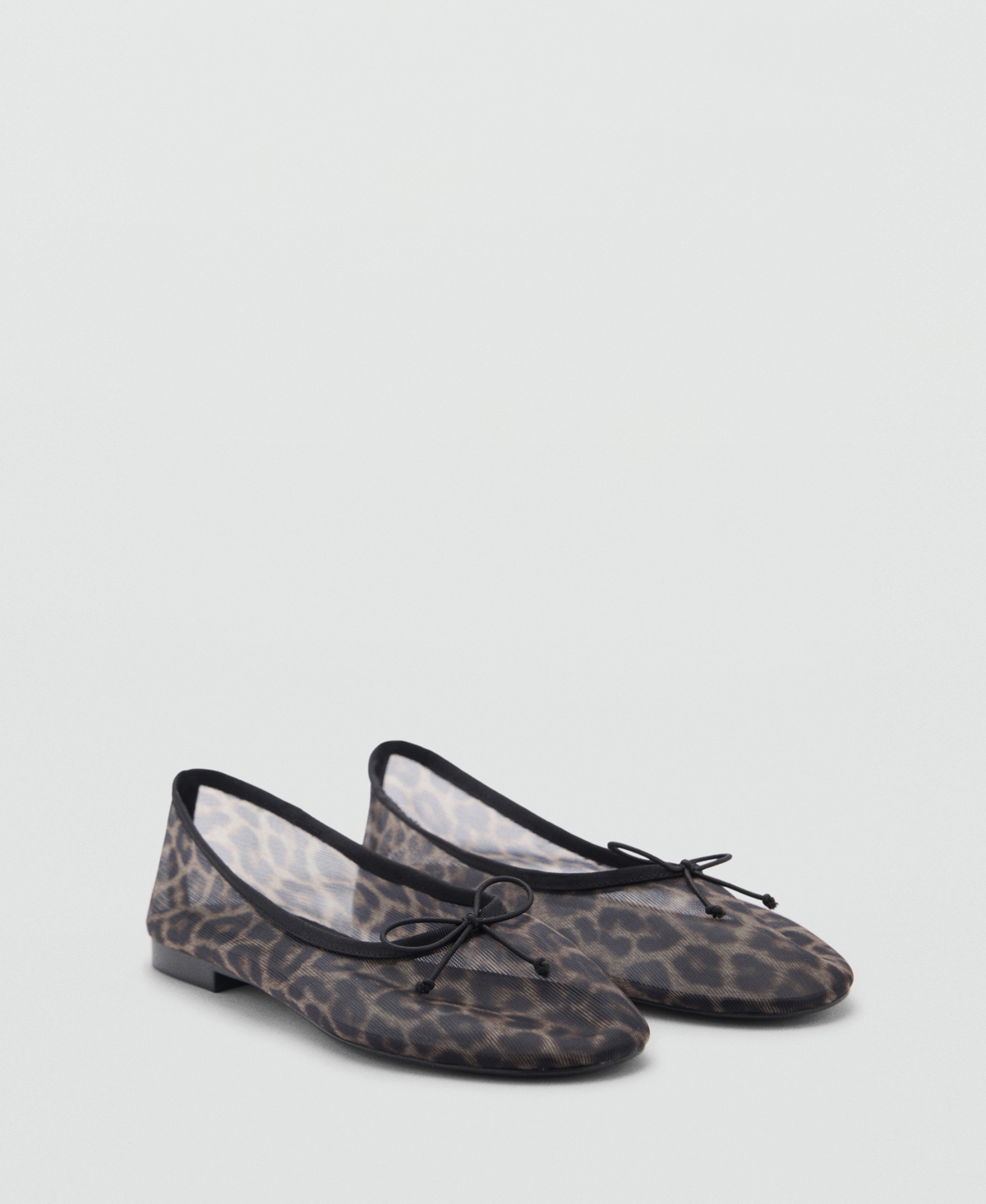 Shop Mango Women's Animal Print Mesh Ballerina Shoes In Black