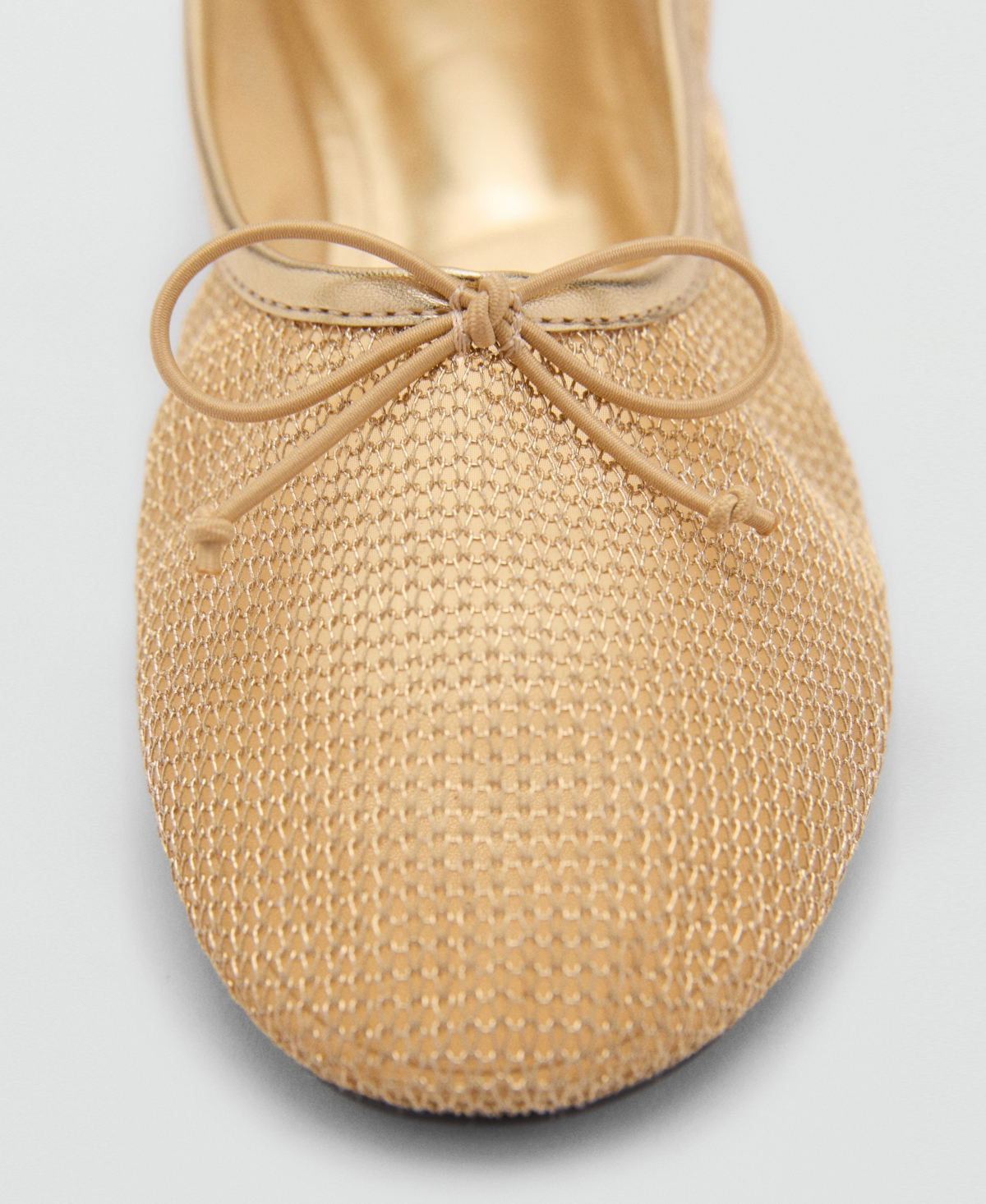 Shop Mango Women's Mesh Bow Ballerina Shoes In Gold