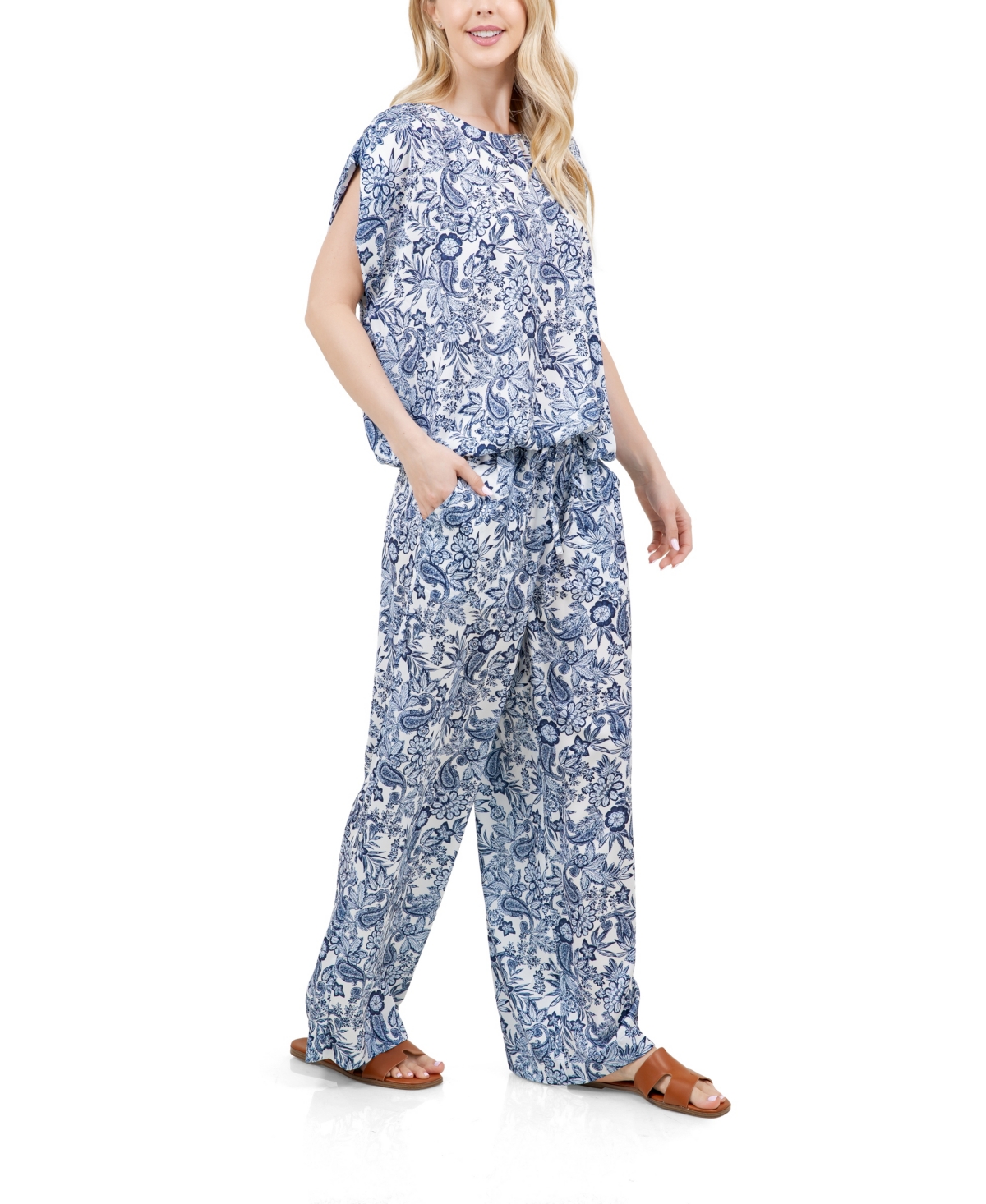 Fever Elastic Waist Drawstring Full Length Pant In Multi