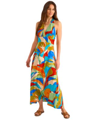 Женское платье в стиле ампир с Т-образным вырезом на спине и принтом в виде листьев от Vince Camuto