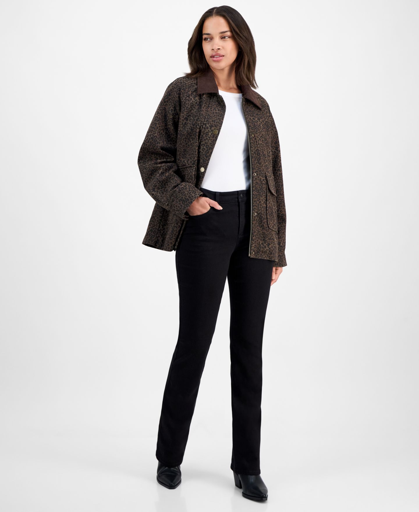 Женская куртка BCBG Corduroy-Collar Barn, цвет: Коричневый леопардовый — фото 3