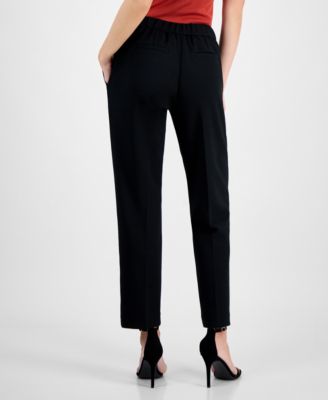 Women's Solid-Color Twill Crepe Straight-Leg Pants