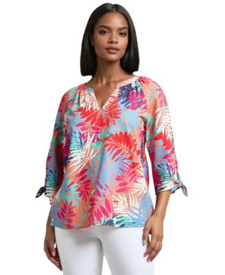 Jones New York - Petite Printed Linen-Blend Blouse