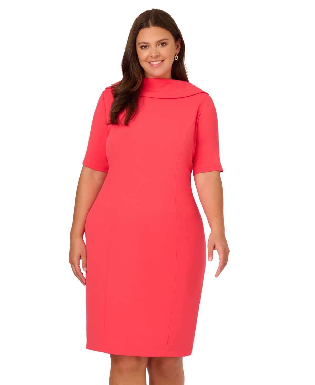 Adrianna Papell Foldover Neck V-back Sheath Dress In Pink