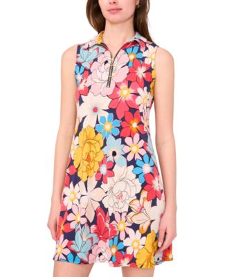 Женское платье-качелька без рукавов с принтом на молнии и вырезом лодочкой от MSK