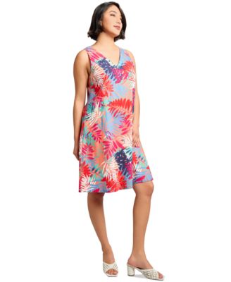 Изящное платье-трапеция из льняной смеси с принтом Jones New York Petite