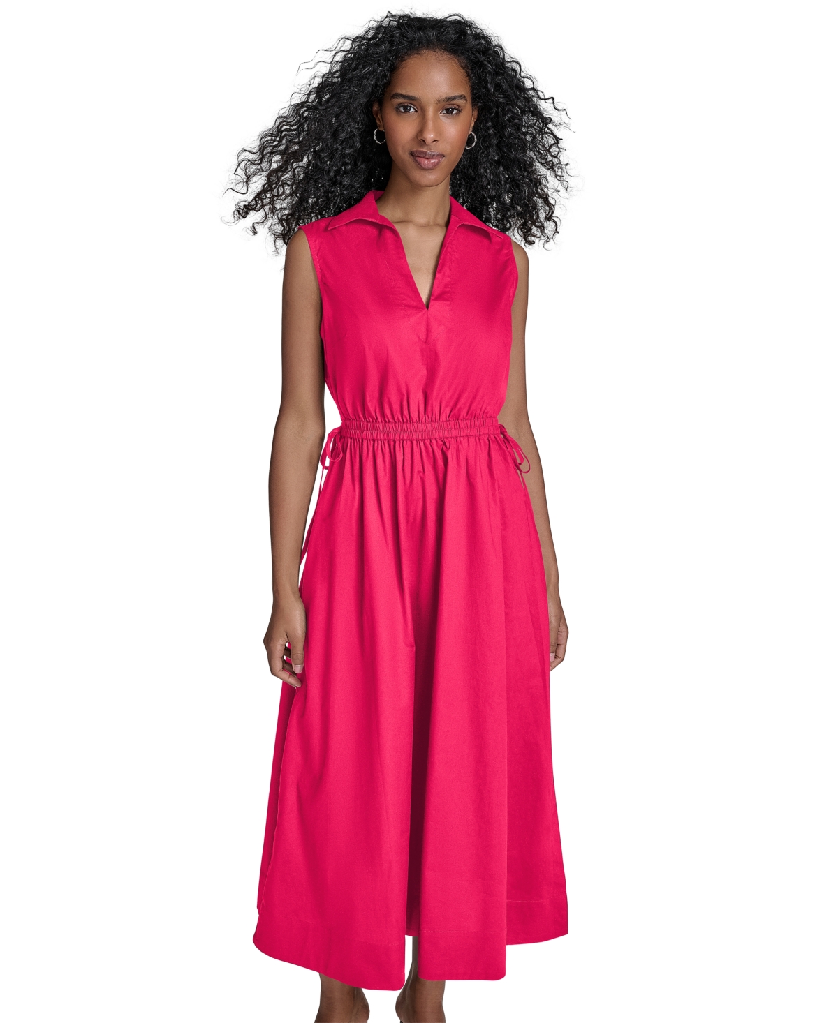 Calvin Klein Women's Cotton Drawstring Sleeveless Midi Dress In Red