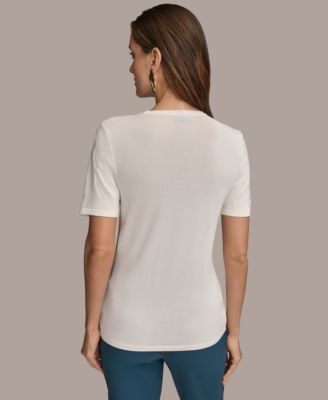 Женский вязаный топ Donna Karan New York с коротким рукавом, украшенный блестками