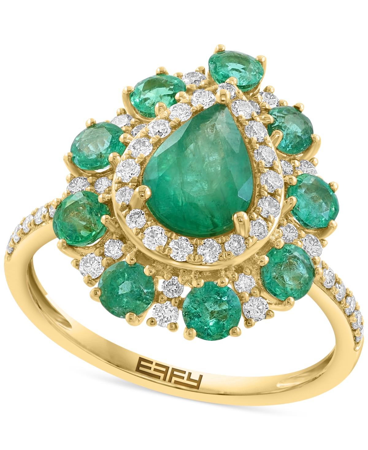 Effy Collection Effy Emerald (2 Ct. T.w.) & Diamond (3/8 Ct. T.w.) Pear Halo Statement Ring In 14k Gold