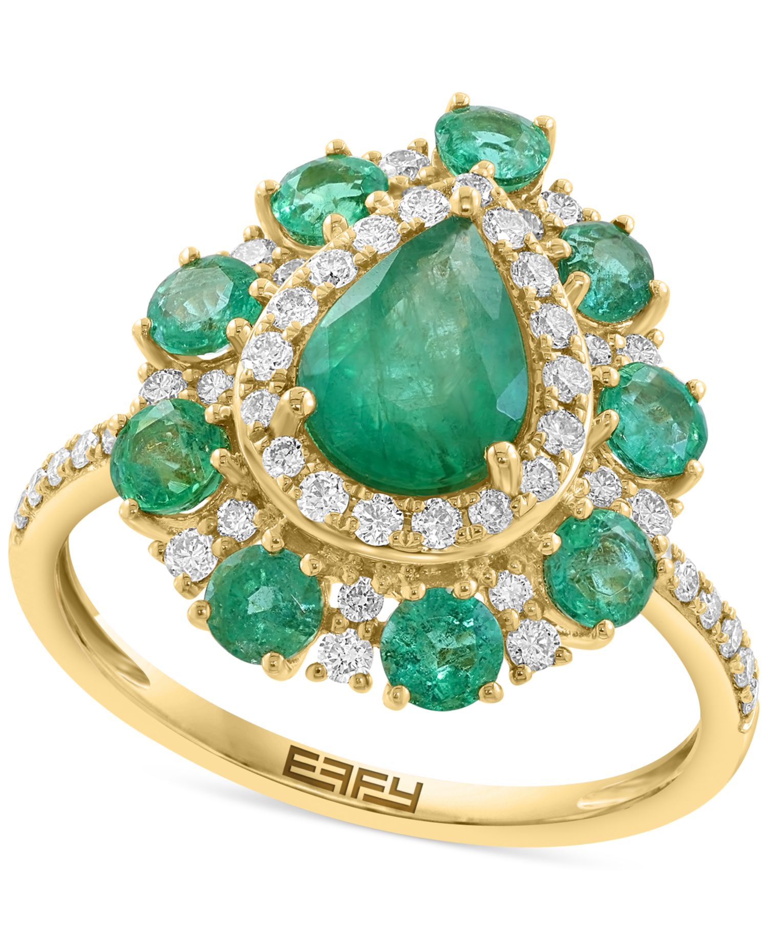 EFFY® Emerald (2 ct. t.w.) & Diamond (3/8 ct. t.w.) Pear Halo Statement Ring in 14k Gold