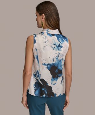 Женский топ с круглым вырезом и принтом от Donna Karan New York без рукавов