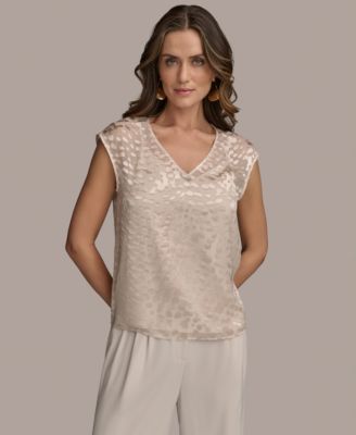 Donna Karan New York - Women's Cap-Sleeve Silk-Blend Burnout Blouse