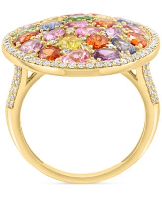 EFFY&reg; Multi-Gemstone (5-1/6 ct. t.w.) & Diamond (1/2 ct. t.w.) Mixed Cut Halo Cluster Ring in 14k Gold
