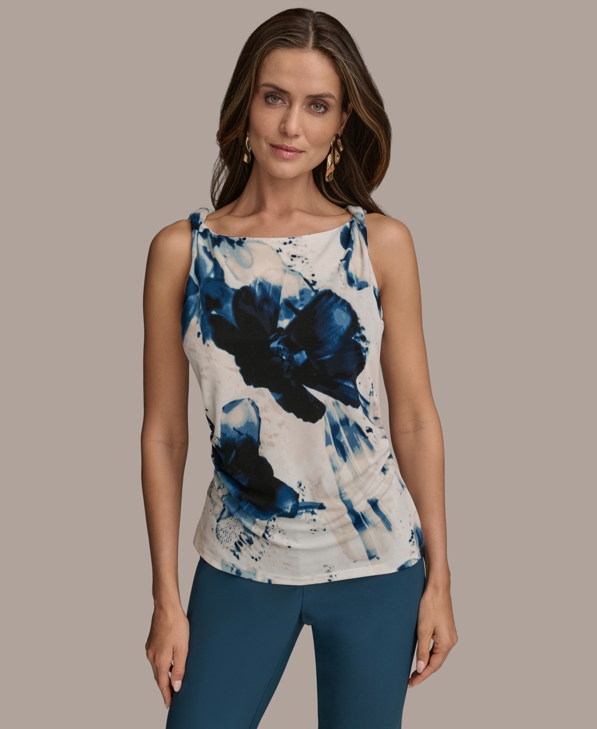 Shop Donna Karan Women's Printed Twist-strap Sleeveless Top