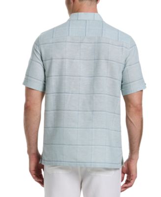 Men's Classic-Fit Windowpane-Print Linen Blend Camp Shirt 