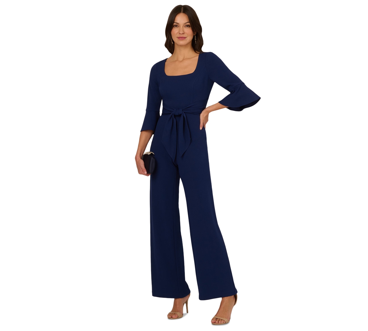 ADRIANNA PAPELL WOMEN'S SQUARE-NECK BELL-SLEEVE WIDE-LEG JUMPSUIT 