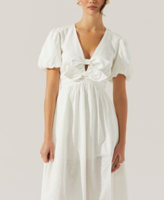 ASTR the Label Women's Citrine Puff-Sleeve Linen & Cotton Midi Dress -  Macy's