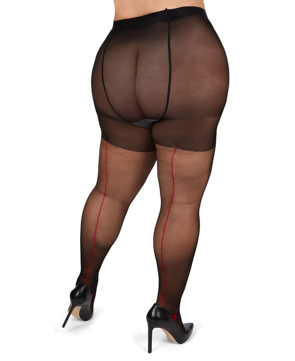 Memoi Plus Size Curvy Silky Sheer Control Top Pantyhose Mm-2210 In Black-red